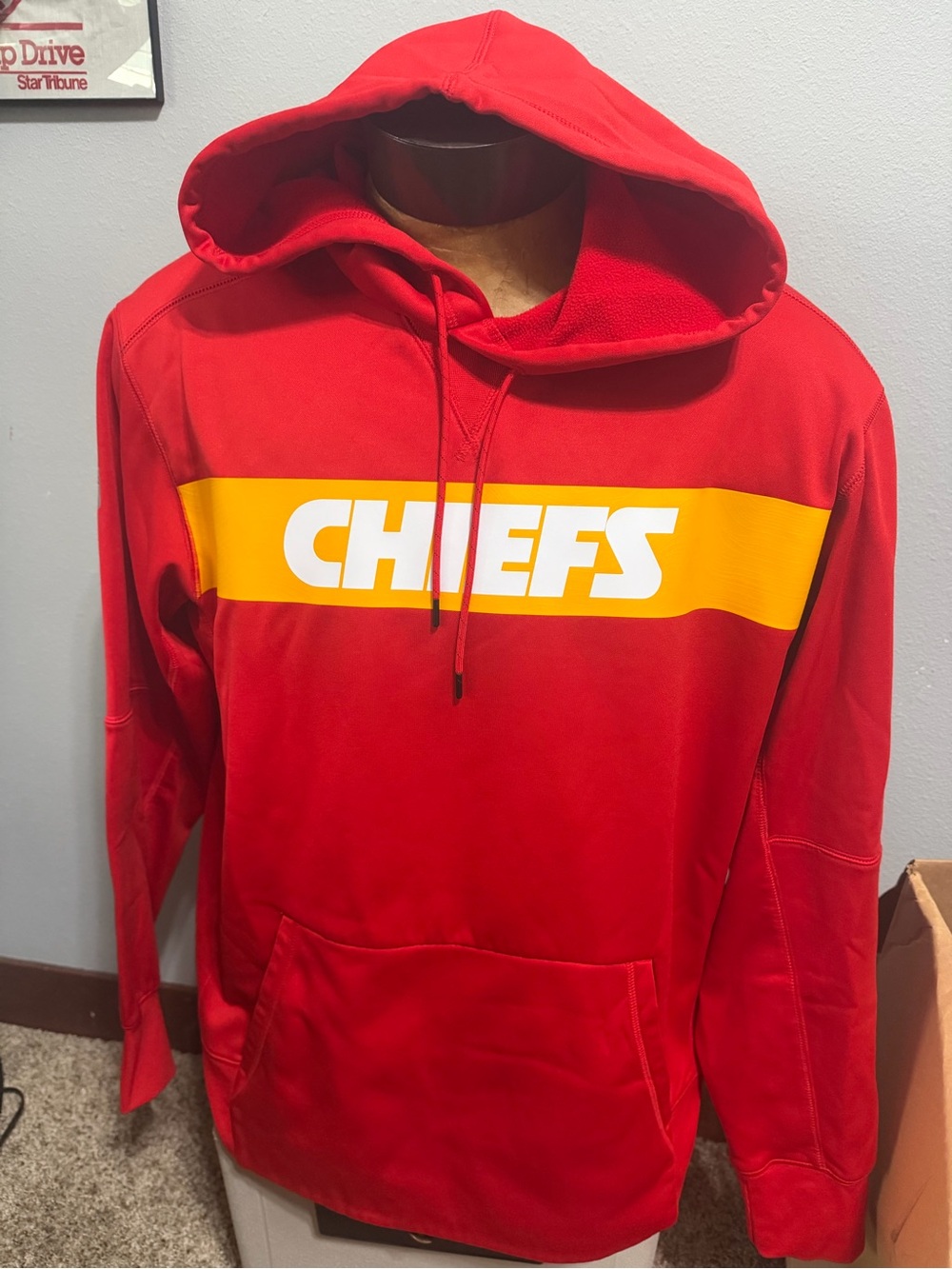 Chiefs NFL On Field Apparel Nike Pullover Hoodie with Gold Stripe